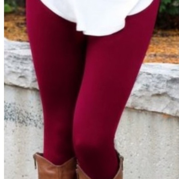 WINE FLEECE LINED LEGGINGS - Picture 3 of 3